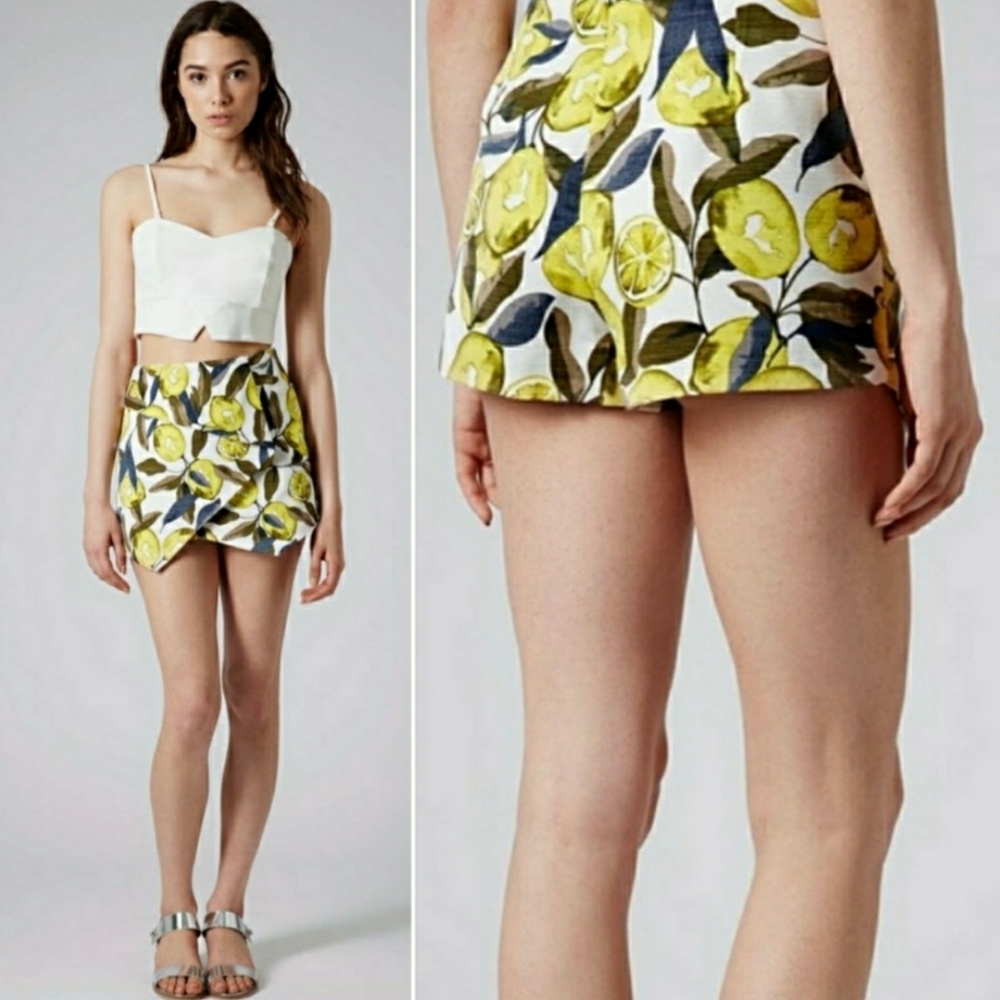 TopShop Lemon Skort Faux Wrap Mini Skirt Shorts 4
